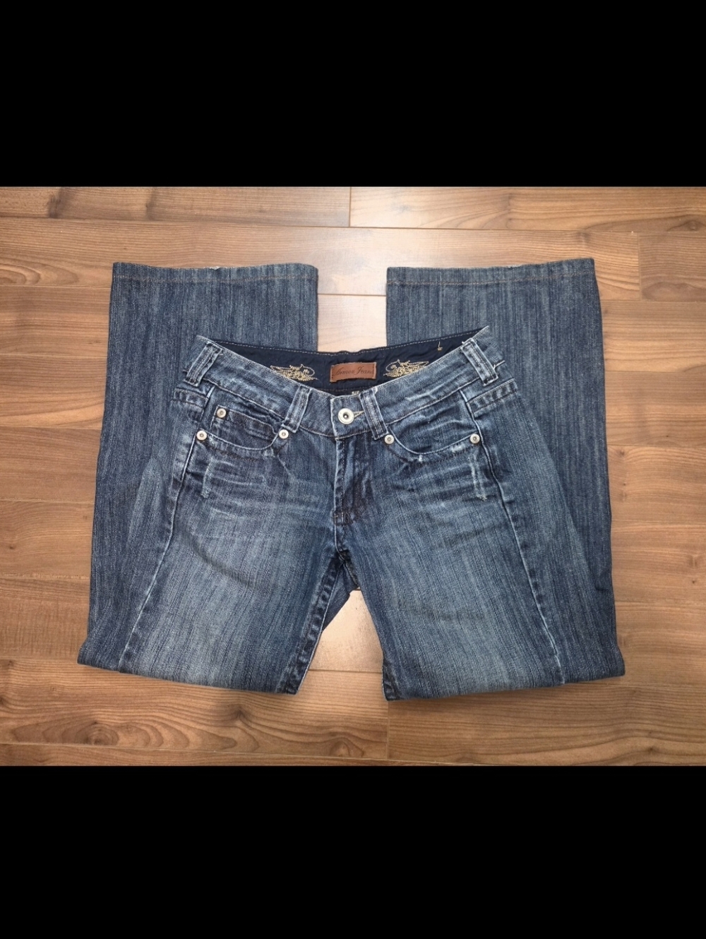 Vintage Y2K ARMOR JEANS Dark Wash Blue Wide Leg Low Rise Jeans